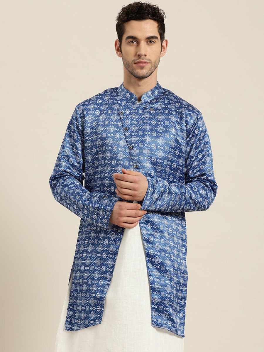 Men Sojanya | Men'S Silk Blend Only Sherwani Jacket - Sojanya Blue