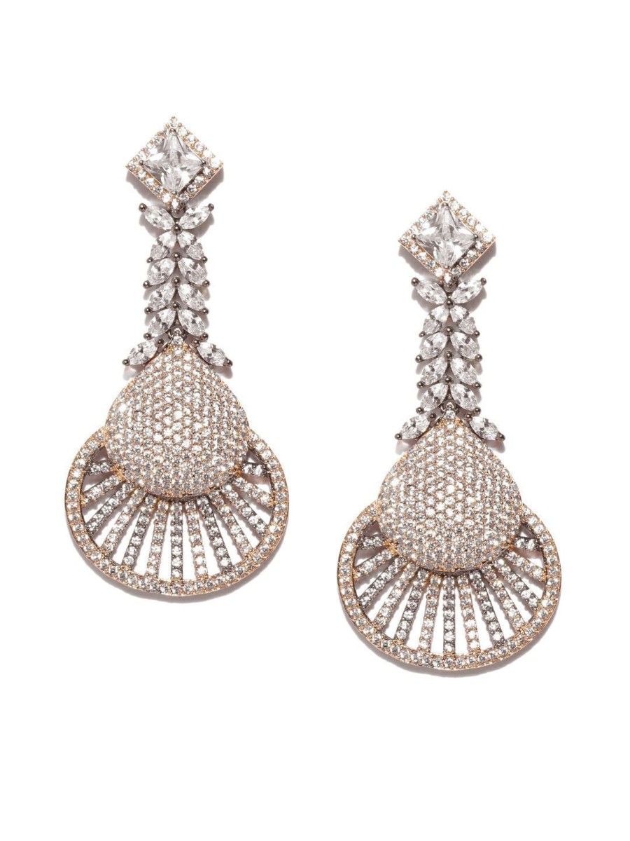 Jewellery Priyaasi | Women'S Rose Gold-Plated American Diamond Studded Drop Earrings - Priyaasi