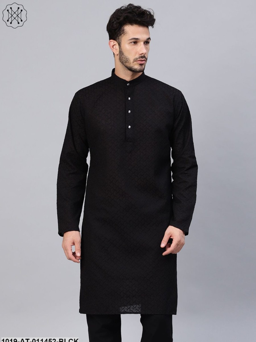 Men Sojanya | Men'S 100% Cotton Black Chicken Only Long Kurta - Sojanya