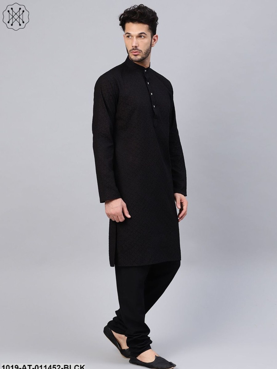 Men Sojanya | Men'S 100% Cotton Black Chicken Only Long Kurta - Sojanya