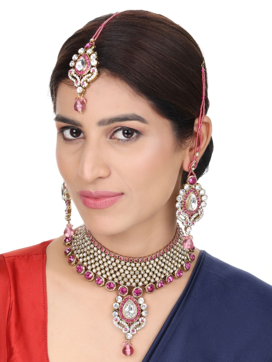 Jewellery Anikas Creation | Brass Pink Jewelry Set - Timeless Elegance In Shades Of Pink - Anikas Creation Multicolor