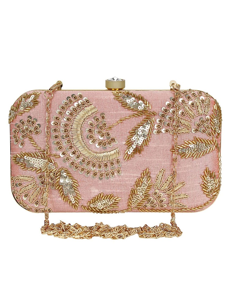 Others VASTANS | Women'S Peach Color Adorn Embroidered U0026 Embelished Party Clutch - Vastans