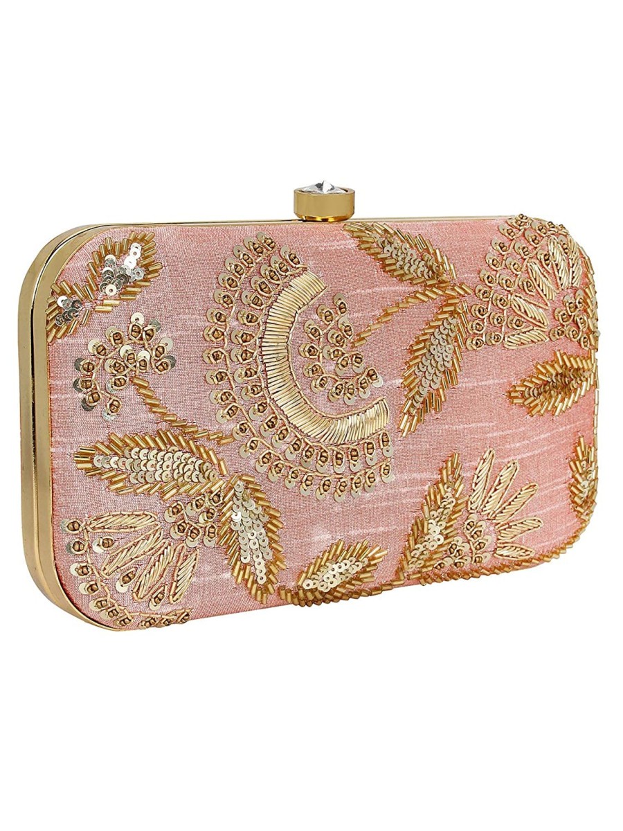 Others VASTANS | Women'S Peach Color Adorn Embroidered U0026 Embelished Party Clutch - Vastans