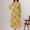 Women VASVI | Women'S Floal Printed Viscose Rayon Flared Ethnic Dress(Lime ) - Vasvi Green