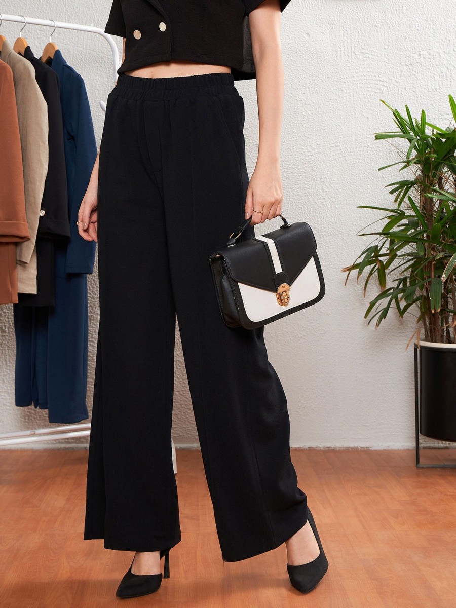 Women SASSAFRAS | Women'S Front Darted Palazzo Pants - Sassafras Black