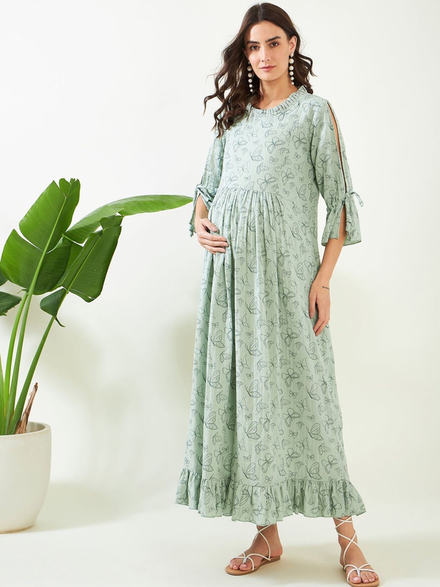 Women The Kaftan Company | Women'S Butterfly Maternity And Feeding Nightdress - The Kaftan Company Green