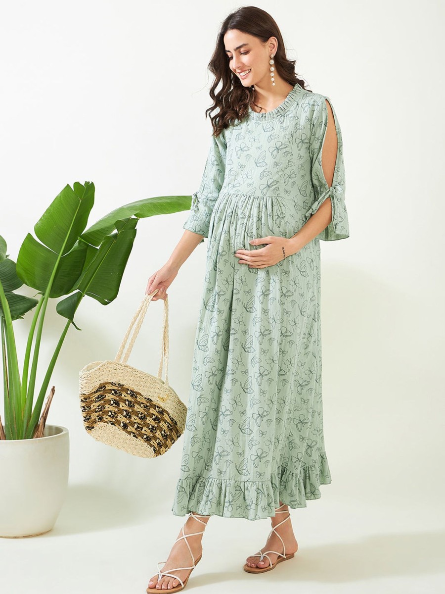 Women The Kaftan Company | Women'S Butterfly Maternity And Feeding Nightdress - The Kaftan Company Green