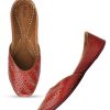 Others Desi Colour | Women'S Red Zari Womens Indian Ethnic Leather Footwear - Desi Colour