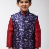 Men Sojanya KID | Kid'S Silk Blend Navy Blue Printed Only Nehrujacket - Sojanya Kid Navy Blue & Purple