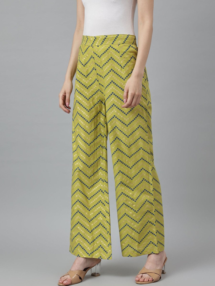 Women DECKEDUP | Women'S And Gold Chevron Print Palazzo - Deckedup Green