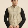 Men Sojanya | Men'S Cotton Blend Light Brown U0026 Black Checked Nehru Jacket - Sojanya