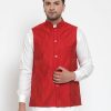 Men Virat Fashions | Men'S Red Woven Design Nehru Jacket ( Jowc 4010 Red ) - Virat Fashions