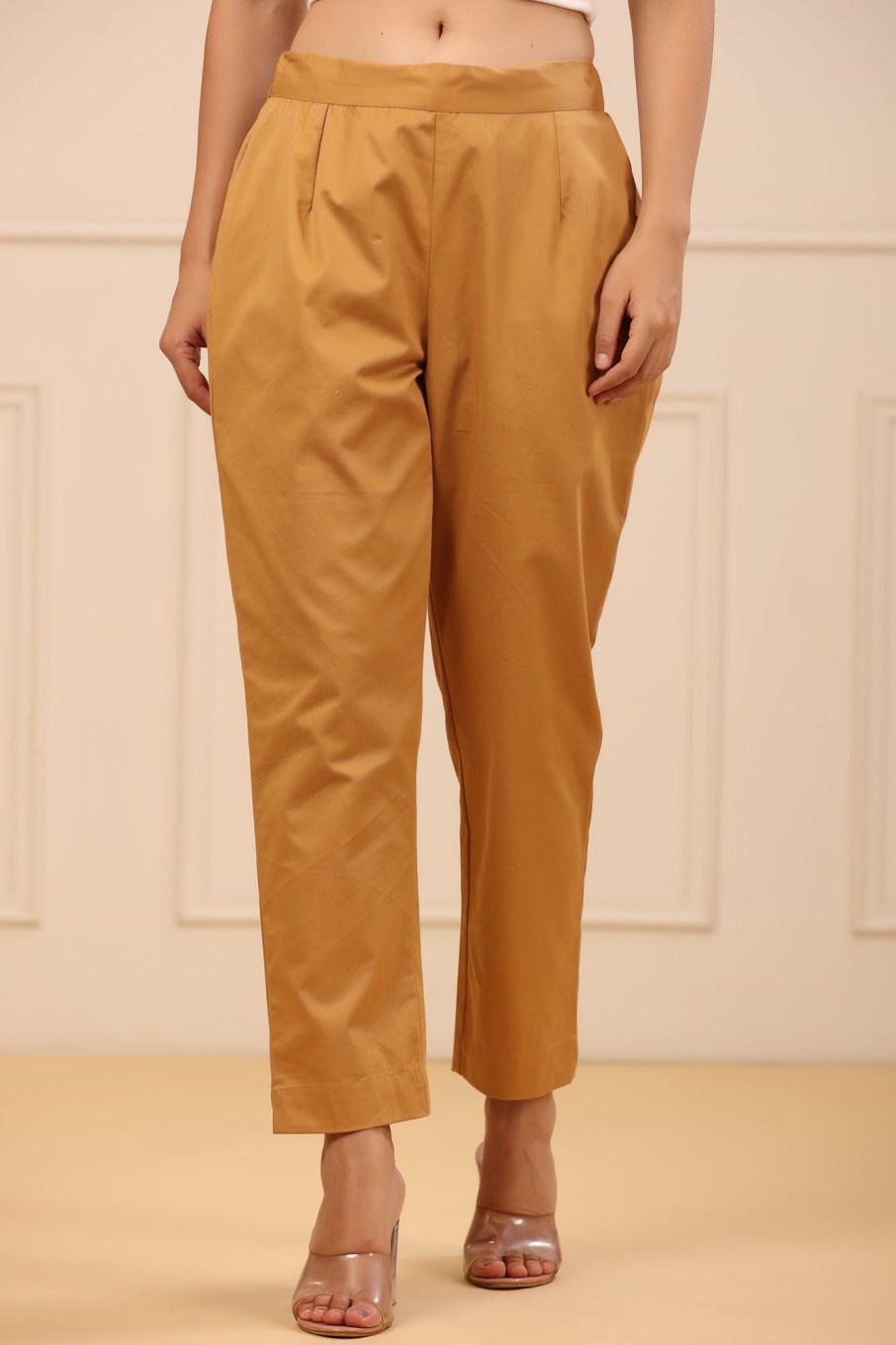 Women Juniper | Women'S Cotton Twill Lycra Solid Straight Pant - Juniper Gold