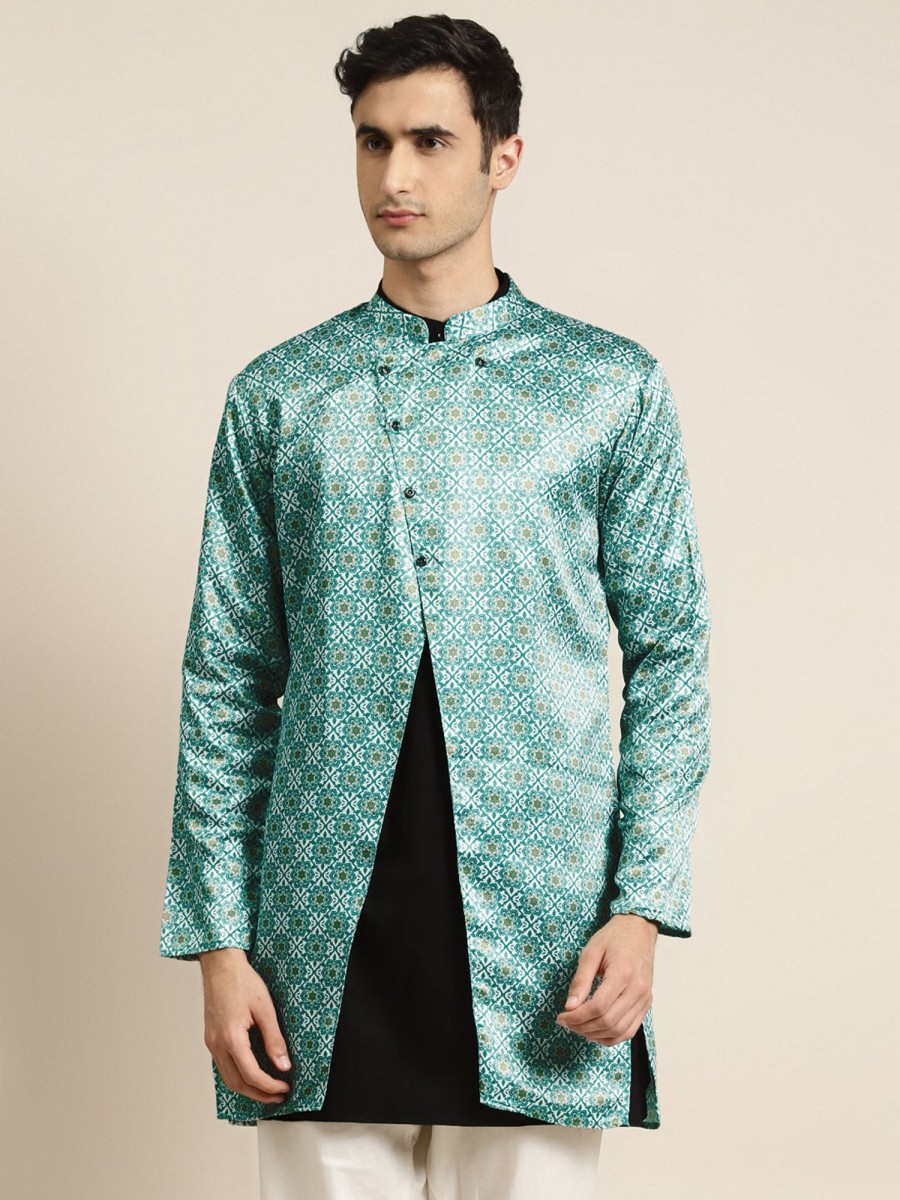 Men Sojanya | Men'S Silk Blend Only Sherwani Jacket - Sojanya Green