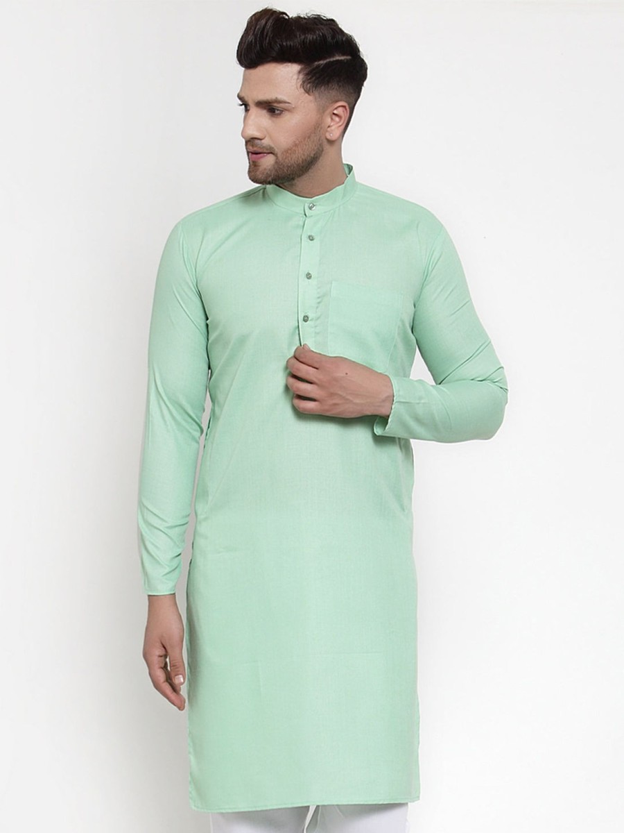 Men Virat Fashions | Men'S Green U0026 White Solid Kurta Only ( Ko 611 Green ) - Virat Fashions