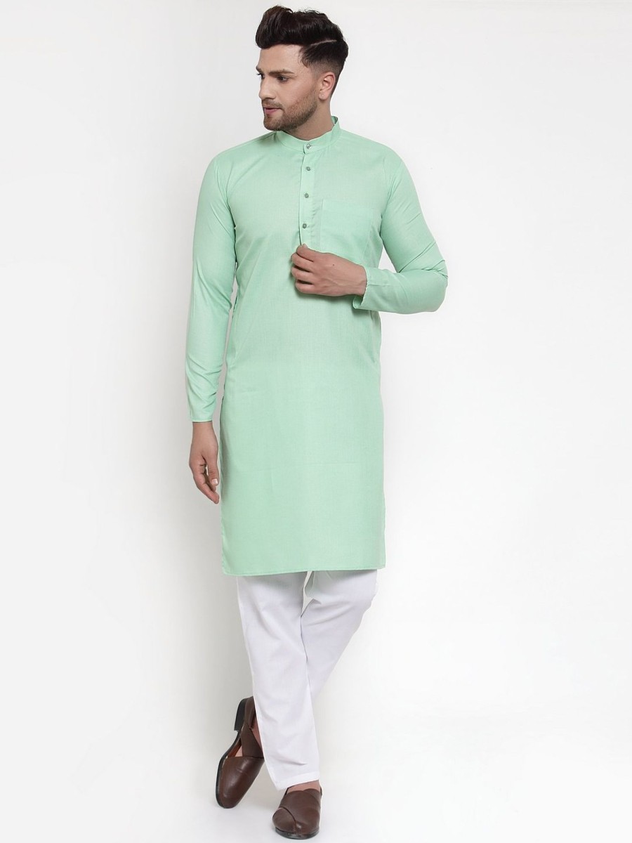 Men Virat Fashions | Men'S Green U0026 White Solid Kurta Only ( Ko 611 Green ) - Virat Fashions