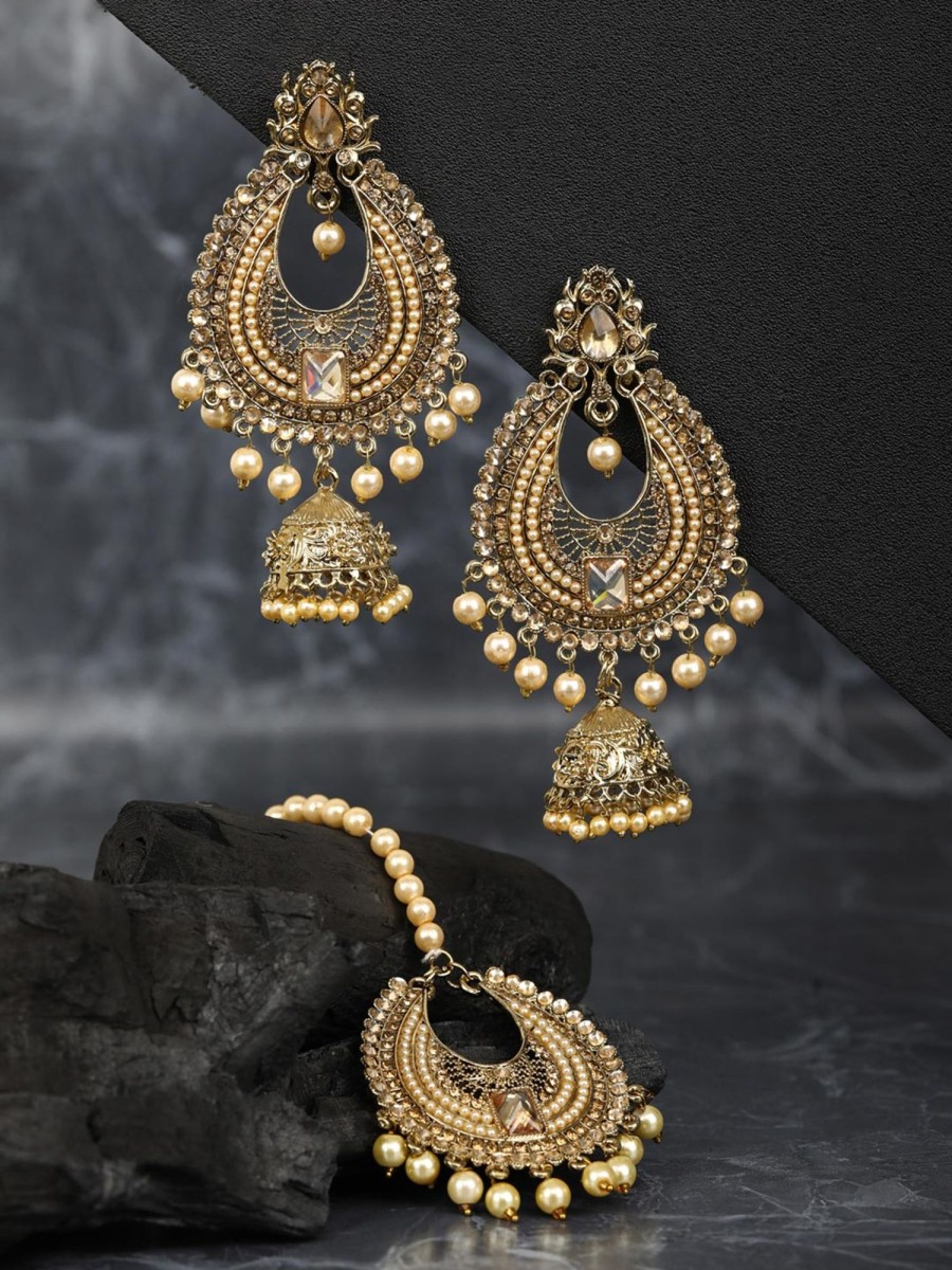 Jewellery Priyaasi | Women'S Off White Beads Pearls Artificial Stones Gold Plated Maang Tikka - Priyaasi