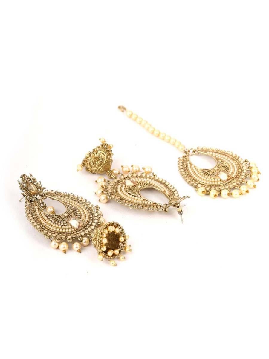 Jewellery Priyaasi | Women'S Off White Beads Pearls Artificial Stones Gold Plated Maang Tikka - Priyaasi