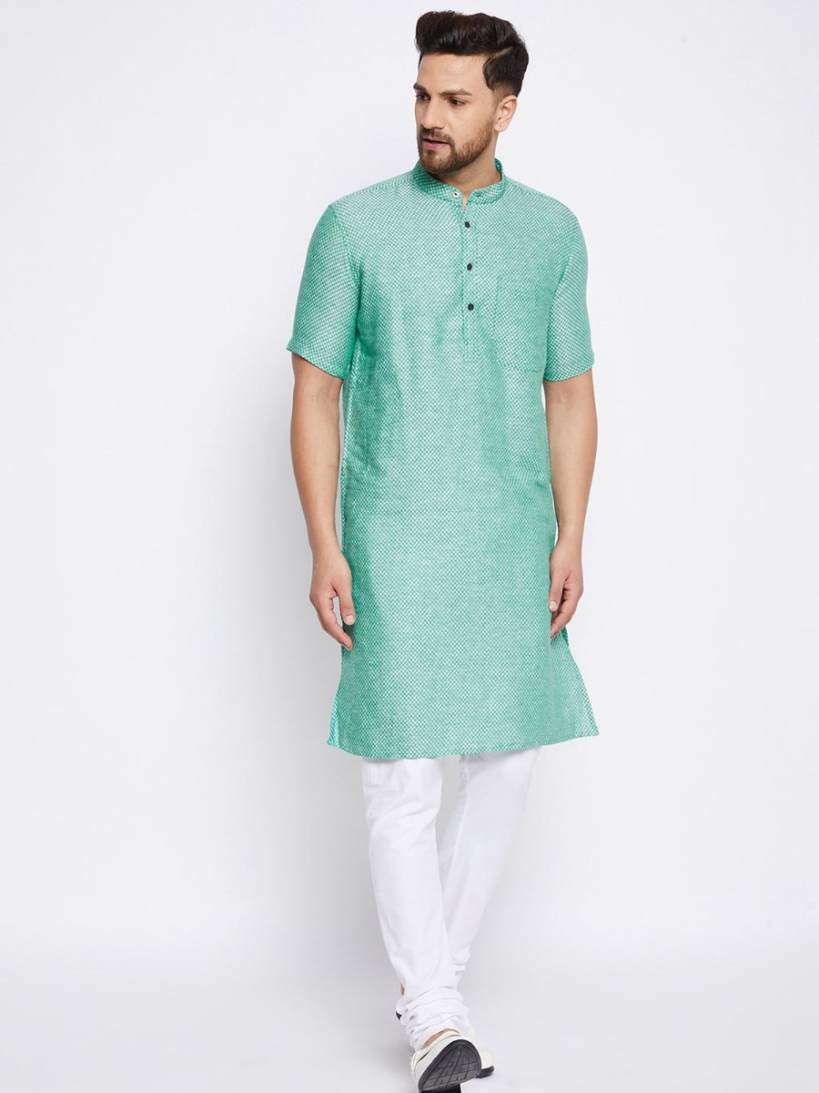 Men Even Apparels | Men'S Pure Cotton Striped Kurta - Even Apparels Green