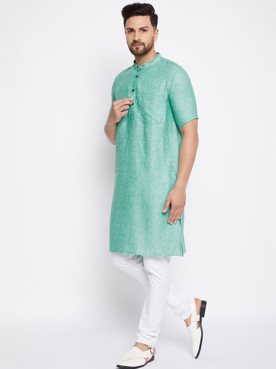 Men Even Apparels | Men'S Pure Cotton Striped Kurta - Even Apparels Green