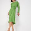 Women Lyush | Women'S Green Rib Side Ruched Bodycon Midi Dress - Lyush