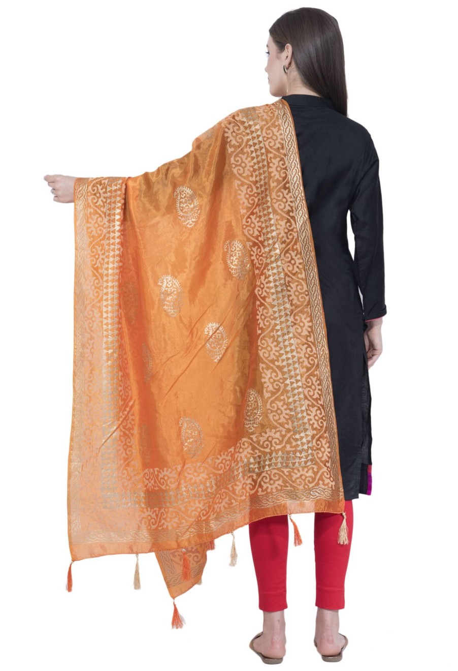 Women AR Silks | A R Silk Color Silk Pahadi Print Dupattas And Chunnis Orange