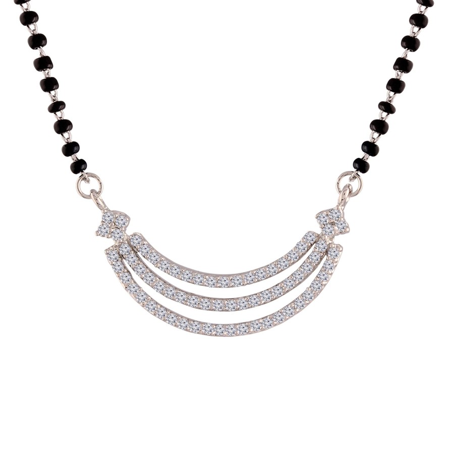 Jewellery I Jewels | Women'S 18K Rhodium Plated Pendant With Black Bead Chain Mangalsutra - I Jewels