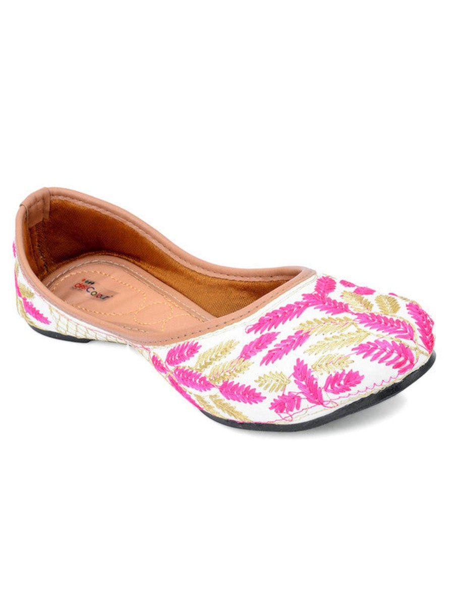 Others Desi Colour | Women'S White Embroidered Indian Handcrafted Ethnic Comfort Footwear - Desi Colour