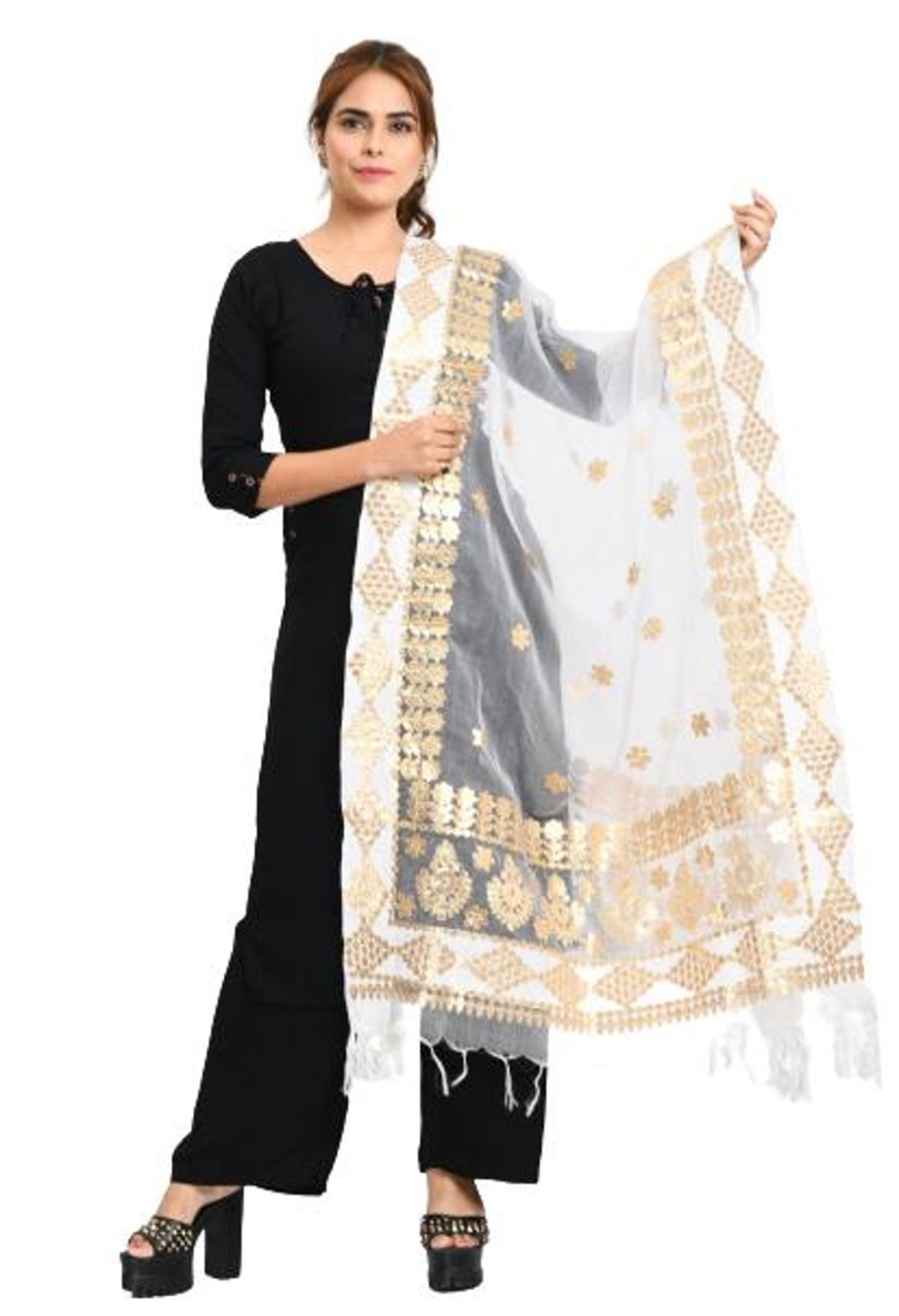 Women Moeza | Women'S Organza Gotta Patti Bridal Dupatta Dupatta - Moeza White