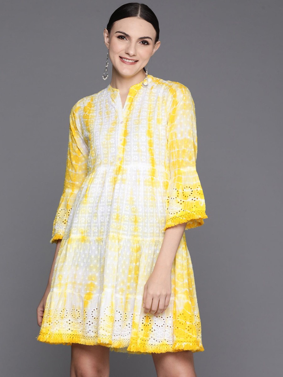 Women Indo Era | Women'S Dyed A-Line Smart Casual Dress - Indo Era Yellow