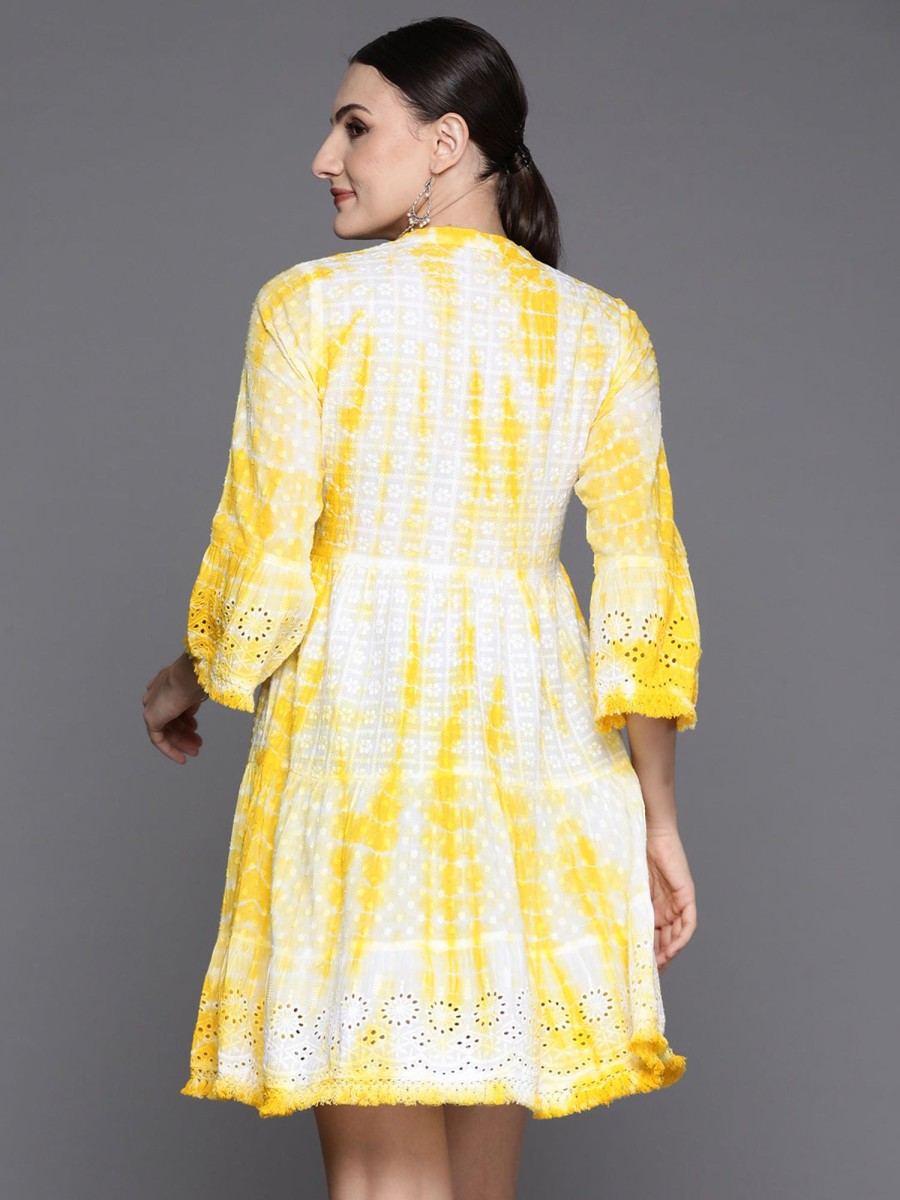 Women Indo Era | Women'S Dyed A-Line Smart Casual Dress - Indo Era Yellow