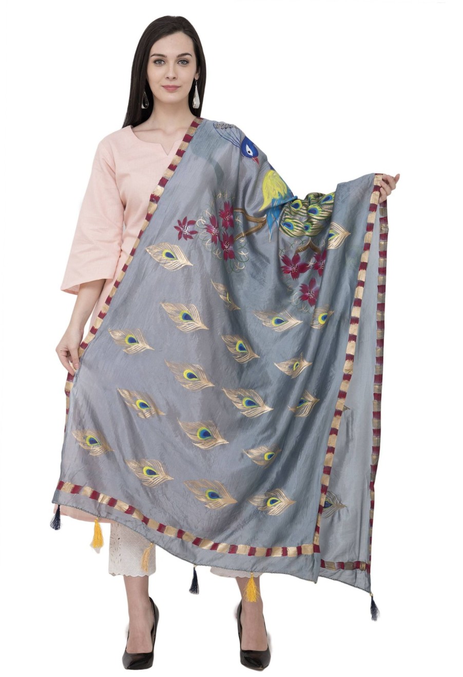 Women AR Silks | A R Silk Silk Peacock Multi Fancy Dupatta Color Dupatta Or Chunni Gray