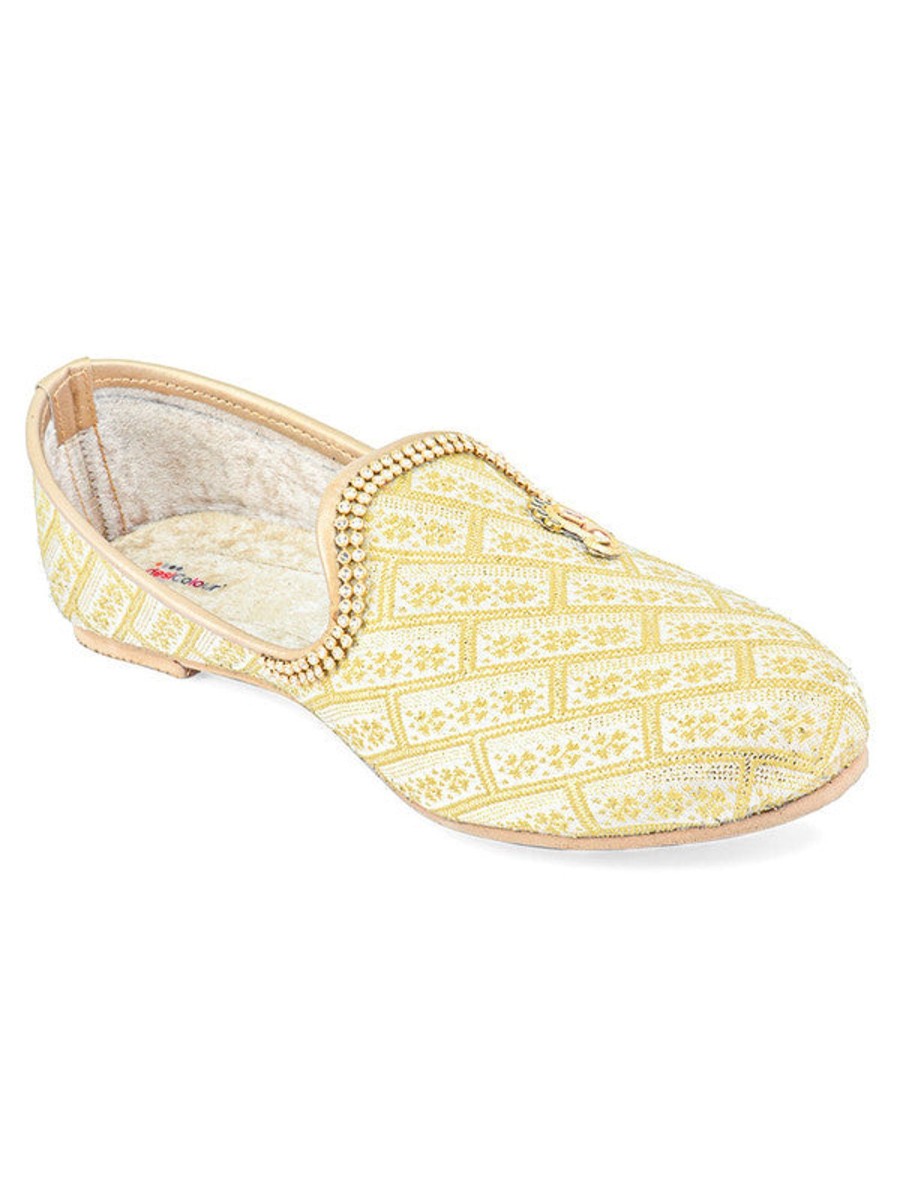 Others Desi Colour | Men'S Indian Ethnic Party Wear Embroidered Golden Footwear - Desi Colour