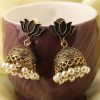 Jewellery Anikas Creation | Women'S Golden Oxidided Lotus Shape Pearl Jhumka Earring - Anikas Creation