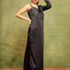 Women Curvy Lane | Women'S One Shoulder Maxi Bodycon Drape Dress - Curvy Lane Black