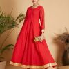 Women Lyush | Women'S Red Dot Foil Print Anarkali Dress - Lyush