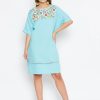 Women The Kaftan Company | Women'S Floral Hand Embroidered Cotton Dress - The Kaftan Company Blue