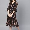 Women Final Clearance Sale | Women'S Black Floral Wrap Tie Dress - Final Clearance Sale