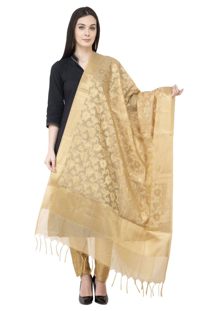 Women AR Silks | A R Silk Vns Jaal Fancy Dupatta Color Dupatta Or Chunni Golden