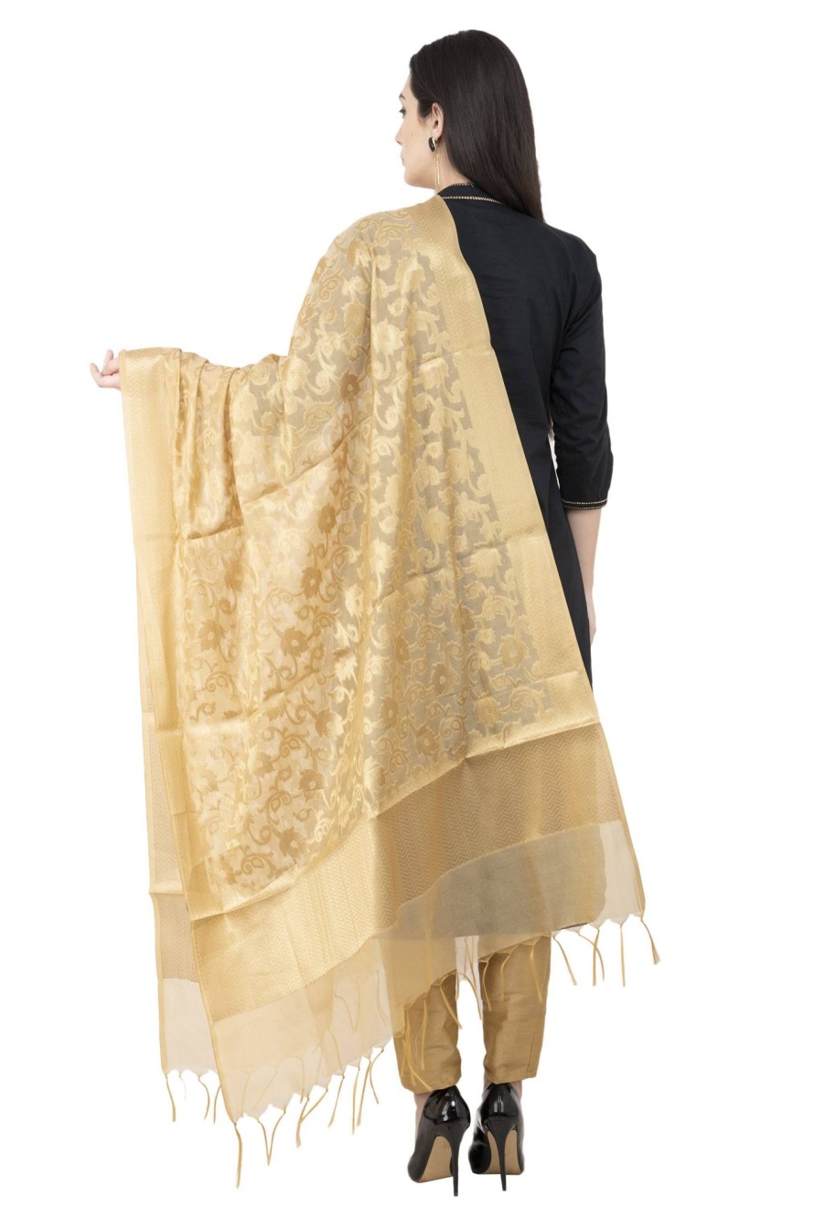 Women AR Silks | A R Silk Vns Jaal Fancy Dupatta Color Dupatta Or Chunni Golden