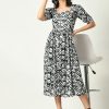 Women NOZ2TOZ | Women'S Printed Midi Dress - Noz2Toz Black