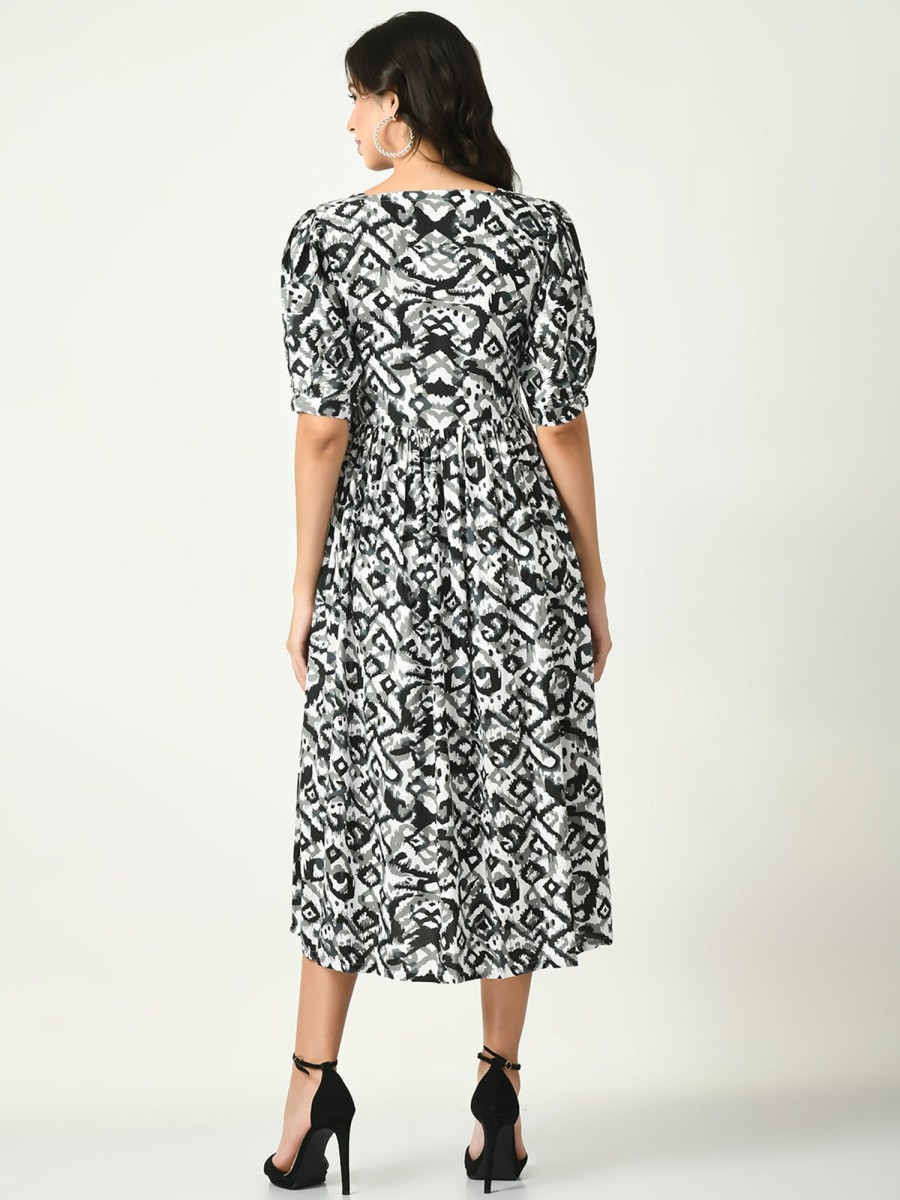 Women NOZ2TOZ | Women'S Printed Midi Dress - Noz2Toz Black