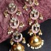 Jewellery I Jewels | Women'S Gold Plated 3 Layered Long Jhumki Earrings With Enamel Glided With Kundans U0026 Pearls - I Jewels Pink