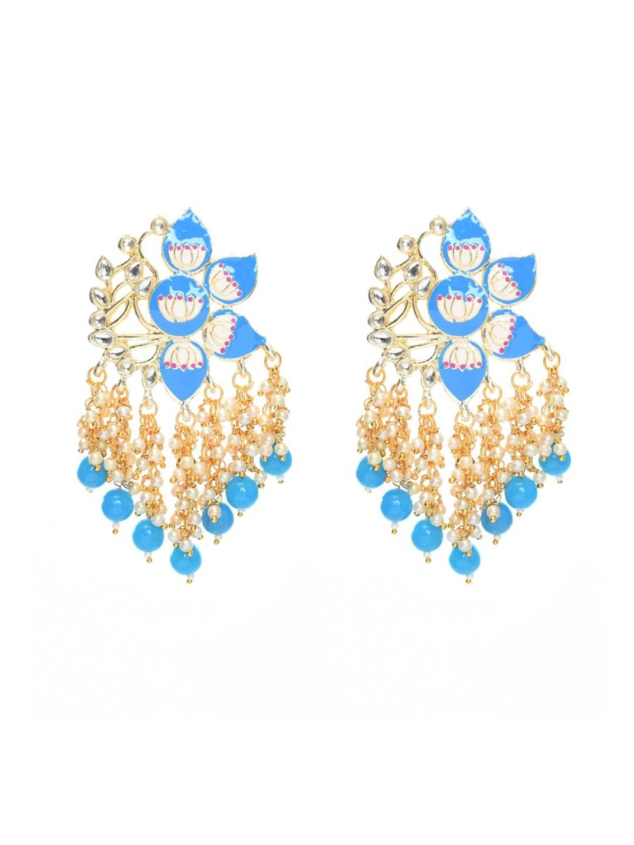 Jewellery Kamal Johar | Johar Kamal Women Gold-Plated Kundan Studded, Meenakari Earrings In Floral Pattern Jker_149