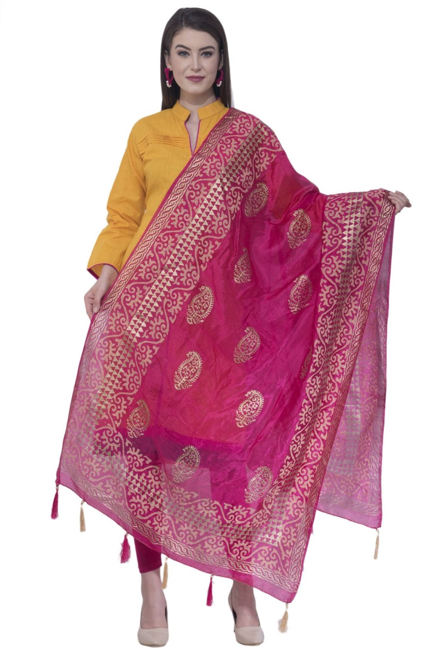 Women AR Silks | A R Silk Color Silk Pahadi Print Dupattas And Chunnis Rani