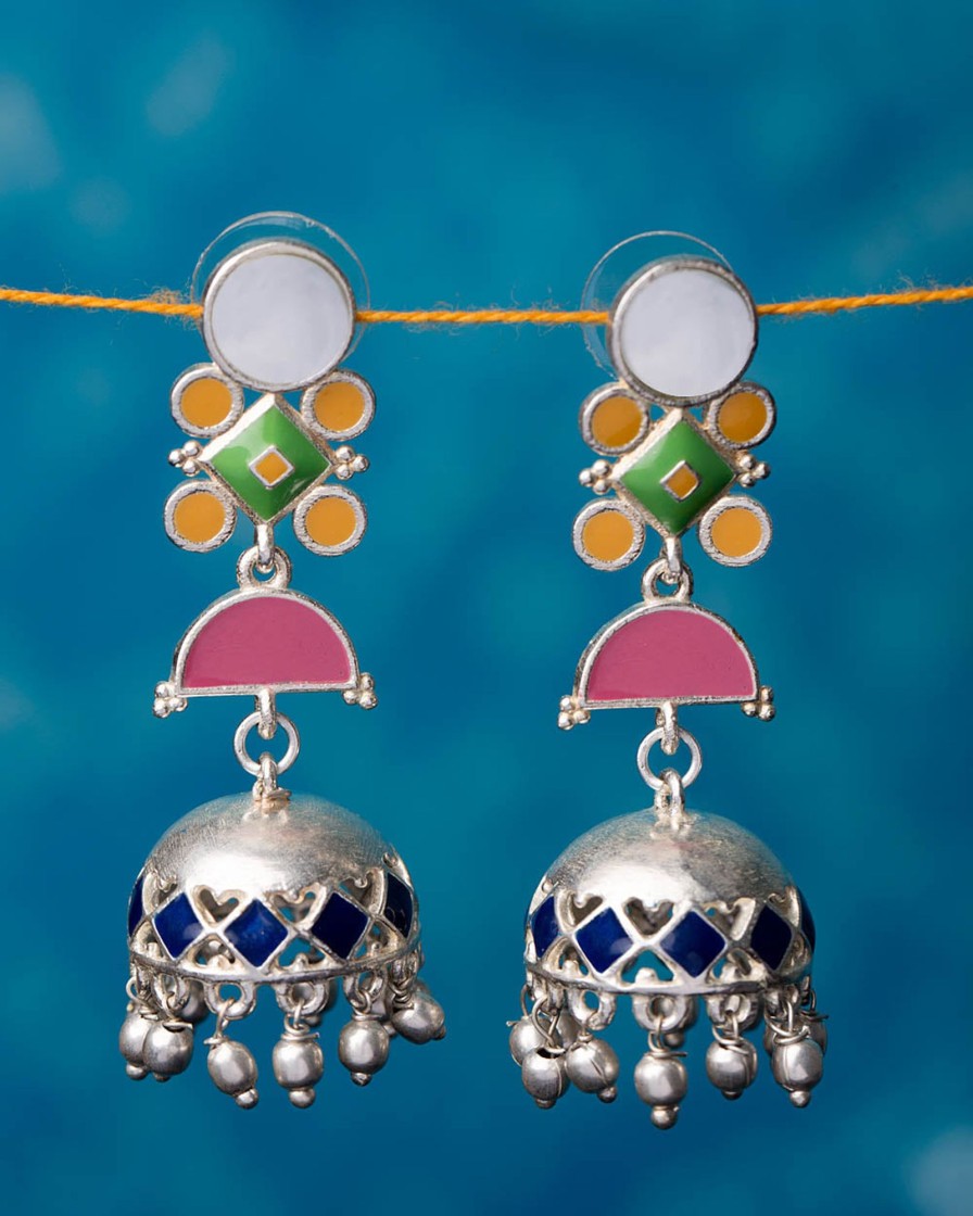 Jewellery Voylla | Women'S Plated Danglers With Colorful Enameling For - Voylla Silver