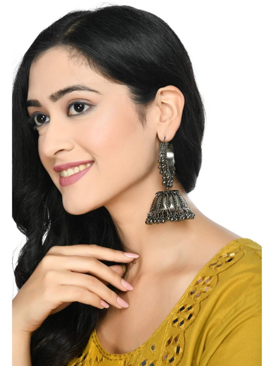 Jewellery Kamal Johar | Johar Kamal Oxidised Black-Plated With Ghungroo Earings Jhumka Jker_071