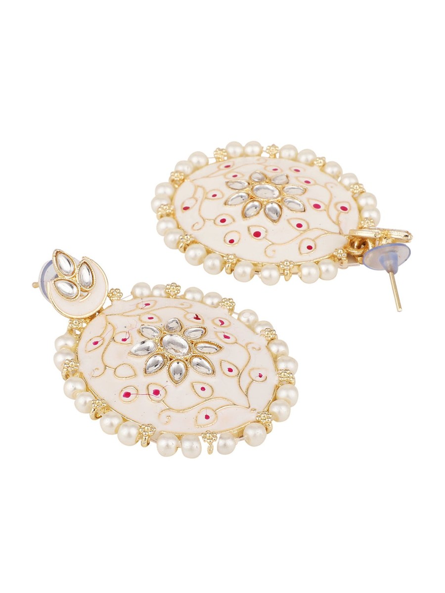 Jewellery Mode Mania | Women'S/Girls Traditonal Plated Enameled White Colored Oval Shaped Pearl Layeed Choker Set With Earrings And Maangtikka Set - Mode Mania Gold