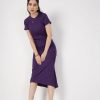 Women Lyush | Women'S Purple Rib Side Ruched Bodycon Maxi Dress - Lyush