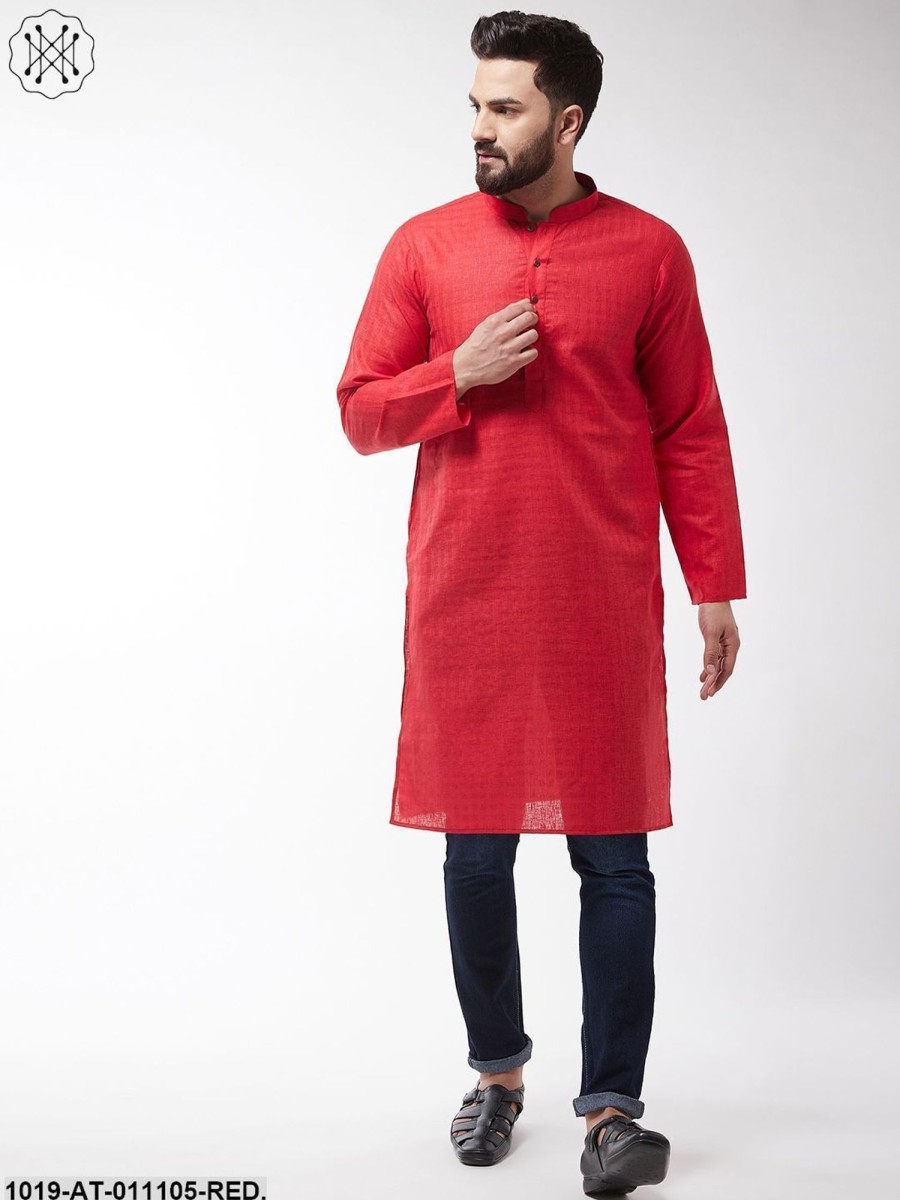 Men Sojanya | Men'S Cotton Blend Red Woven Design Only Long Kurta - Sojanya